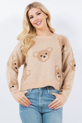 Teddy Bear Print Sweater Taupe