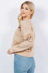 Teddy Bear Print Sweater Taupe