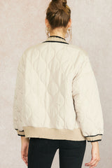 Quilted Colorblock Sweater Cardi Jacket Taupe