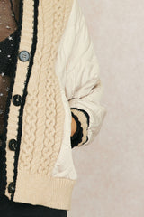 Quilted Colorblock Sweater Cardi Jacket Taupe