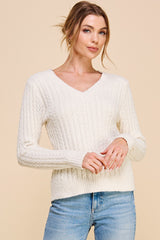Soft Cloud Ribbed Vneck Sweater French Vanilla
