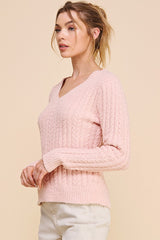 Soft Cloud Ribbed Vneck Sweater Peach Blush
