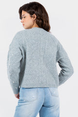 Textured Knit Pearl Detail Sweater Grey