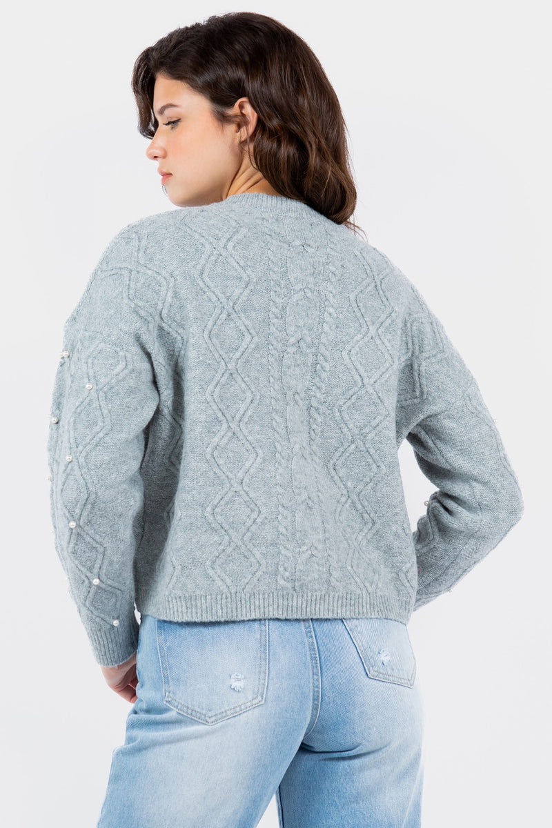 Textured Knit Pearl Detail Sweater