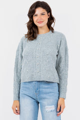 Textured Knit Pearl Detail Sweater Grey