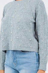 Textured Knit Pearl Detail Sweater Grey