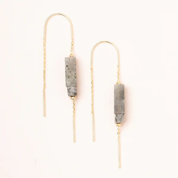 Rectangle Stone Earring Labradorite + Gold