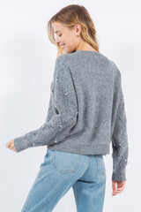 Diamond Knit Pattern Pearl Detail Sweater Grey