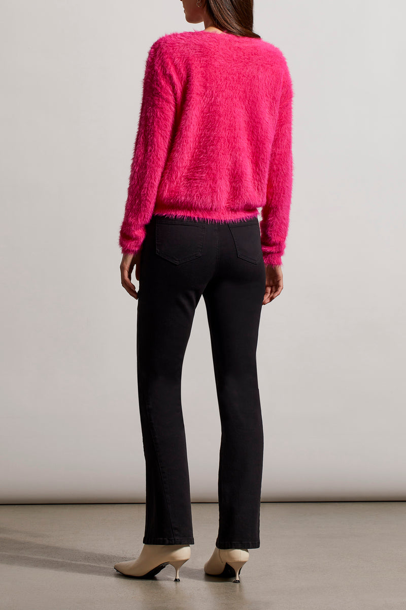 Vneck Fuzzy Knit Sweater Fuchsia Pink