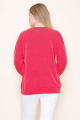 Merry Ribbed Long Sleeve Tee Red