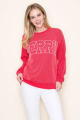 Merry Ribbed Long Sleeve Tee Red