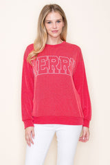 Merry Ribbed Long Sleeve Tee Red