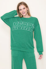 Merry Ribbed Long Sleeve Tee Green