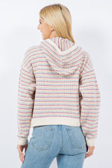 Pastel Textured Stripe Hooded Sweater Ivory