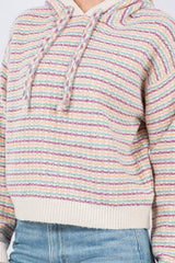 Pastel Textured Stripe Hooded Sweater Ivory
