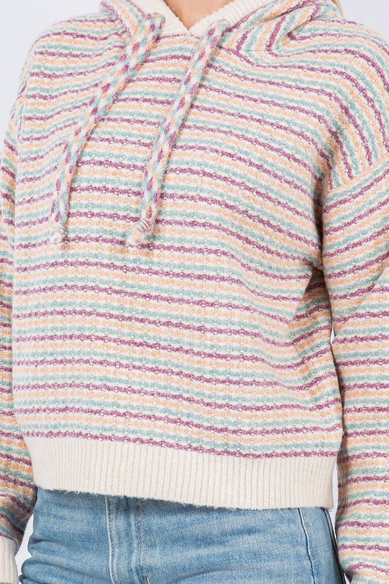 Pastel Textured Stripe Hooded Sweater
