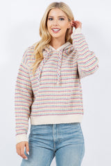Pastel Textured Stripe Hooded Sweater Ivory