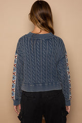 Vintage Wash Trim Sleeve Sweater Blue Mist