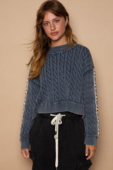 Vintage Wash Trim Sleeve Sweater Blue Mist