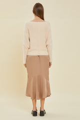 Fuzzy Boatneck Dolman Sleeve Sweater Beige