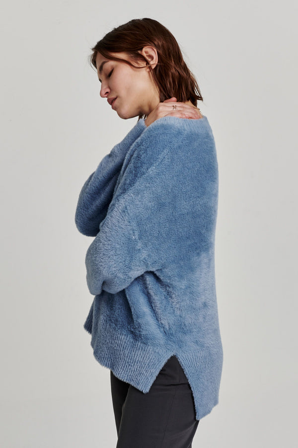 Margarita Fuzzy Step Hem Sweater Dusty Blue
