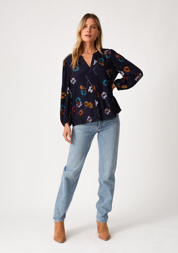 Artsy Floral 3/4 Sleeve Button Down Top