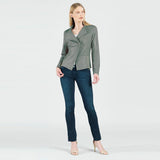 Classic Leather Knit Moto Jacket Olive