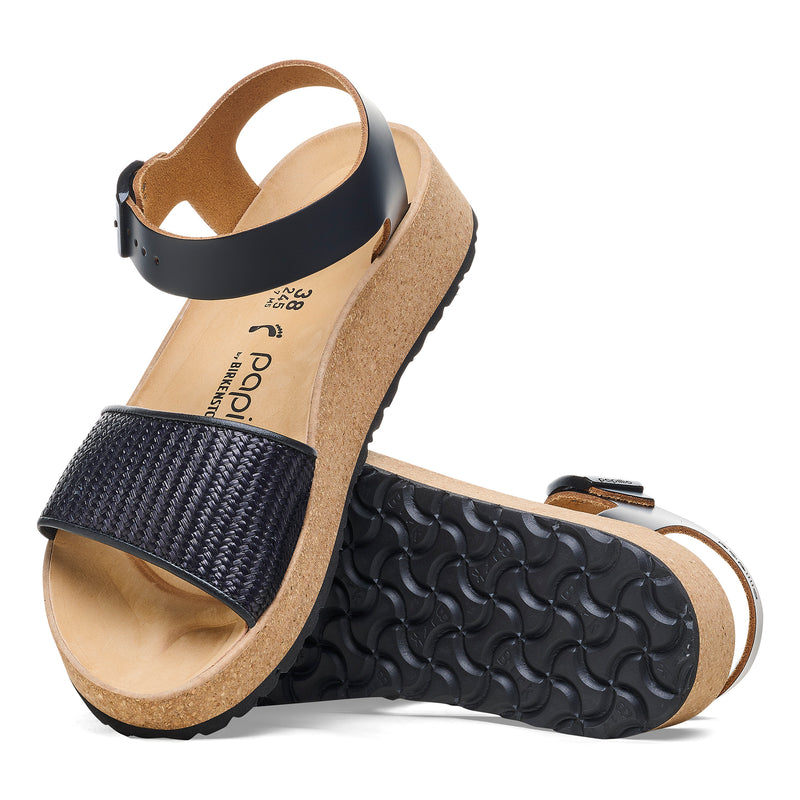 Glenda Raffia Leather Sandals Black