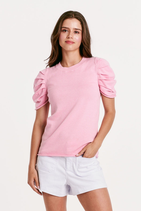 Nahla Pleated Puff Sleeve Sweater Top Pink Tuberose