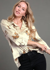 Satin Leopard Button Up Shirt Champagne