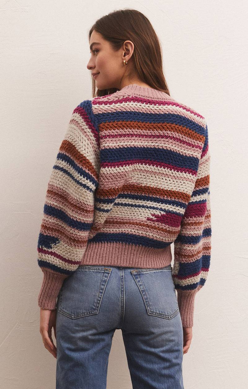 Asheville Stripe Sweater Magenta Punch