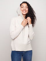 Fringe Detail Hoodie Sweater Heather Natural