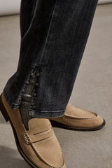 Audrey Pull On Studded Split Microflare Jean Stone Black