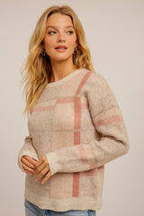 Cozy Crew Neck Crew Neck Sweater Taupe Multi