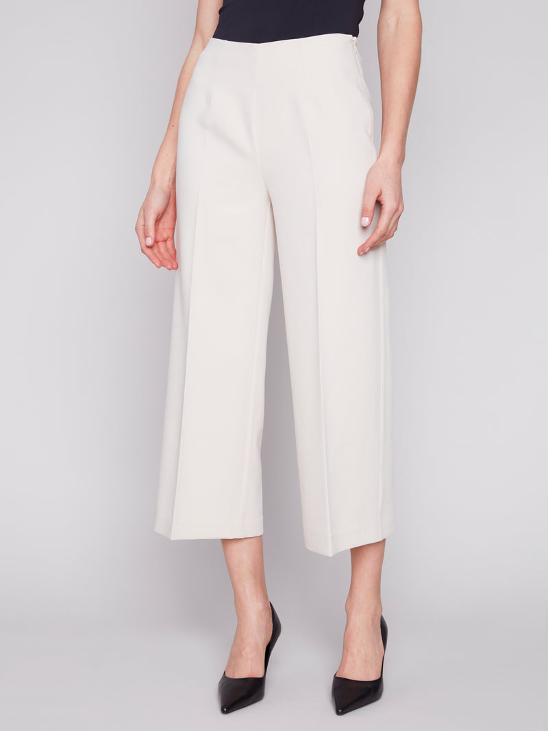 Side Zip Wide Leg Pants Beige