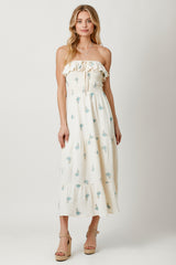 Strapless Smocked Ruffle Emb. Tiered Dress Almond