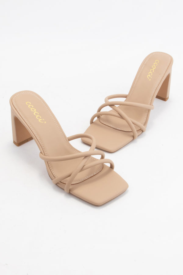 Jenna Square Toe Strappy Heeled Sandal Taupe