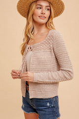 Front Tie Mix Marled Knit Cardigan Taupe