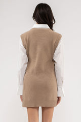 Vneck Layered Sweater Dress Taupe