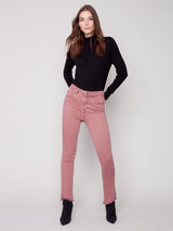Asymmetric Hem Colored Twill Flare Raspberry