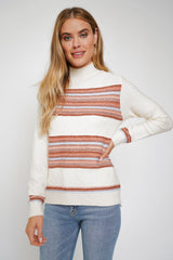 Multicolor Mix Stripe Pullover Sweater Ivory