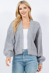 Ribbed Balloon Sleeve Cardi Grey