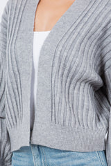 Ribbed Balloon Sleeve Cardi Grey