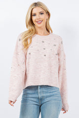 Marled Knit Crystal Detail Sweater Blush