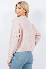 Marled Knit Crystal Detail Sweater Blush
