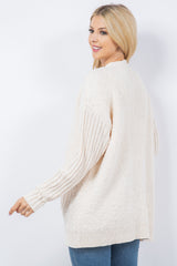 Mix Media Teddy Bear Ribbed Cardi Ivory