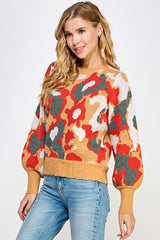 Camo Prints Scallop Neck Sweater Tan