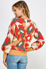 Camo Prints Scallop Neck Sweater Tan