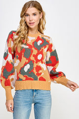 Camo Prints Scallop Neck Sweater Tan