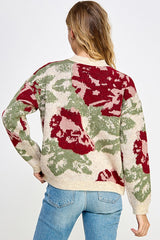 Flower Jacquard Sweater Cream + Red